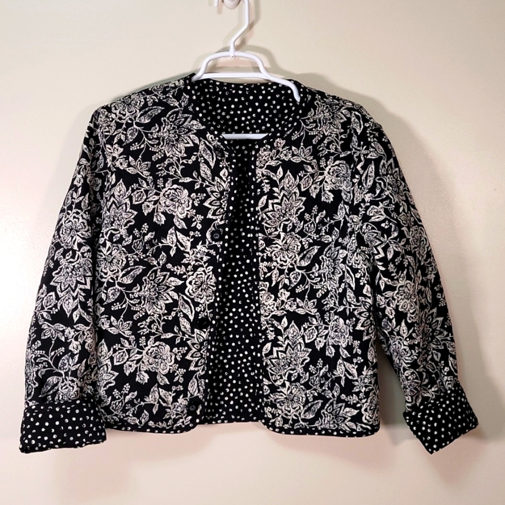 Vintage 80s Black & White Reversible Quilted Jacket Small Chaus Cropped